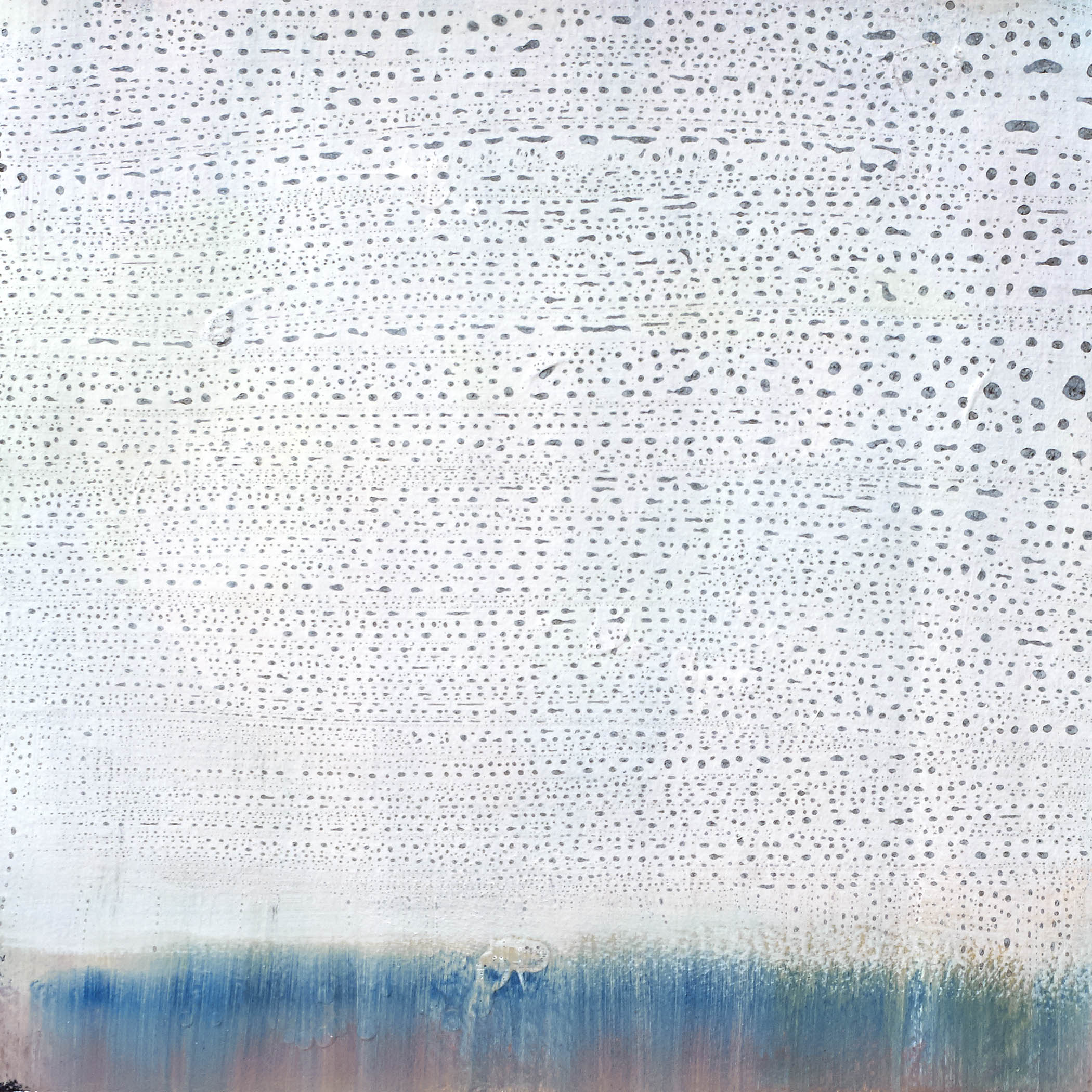 Minimal abstract painting with faded blues, blush, and moss tones on a ghostly horizon, evoking serenity, rhythm, and spectral presence.