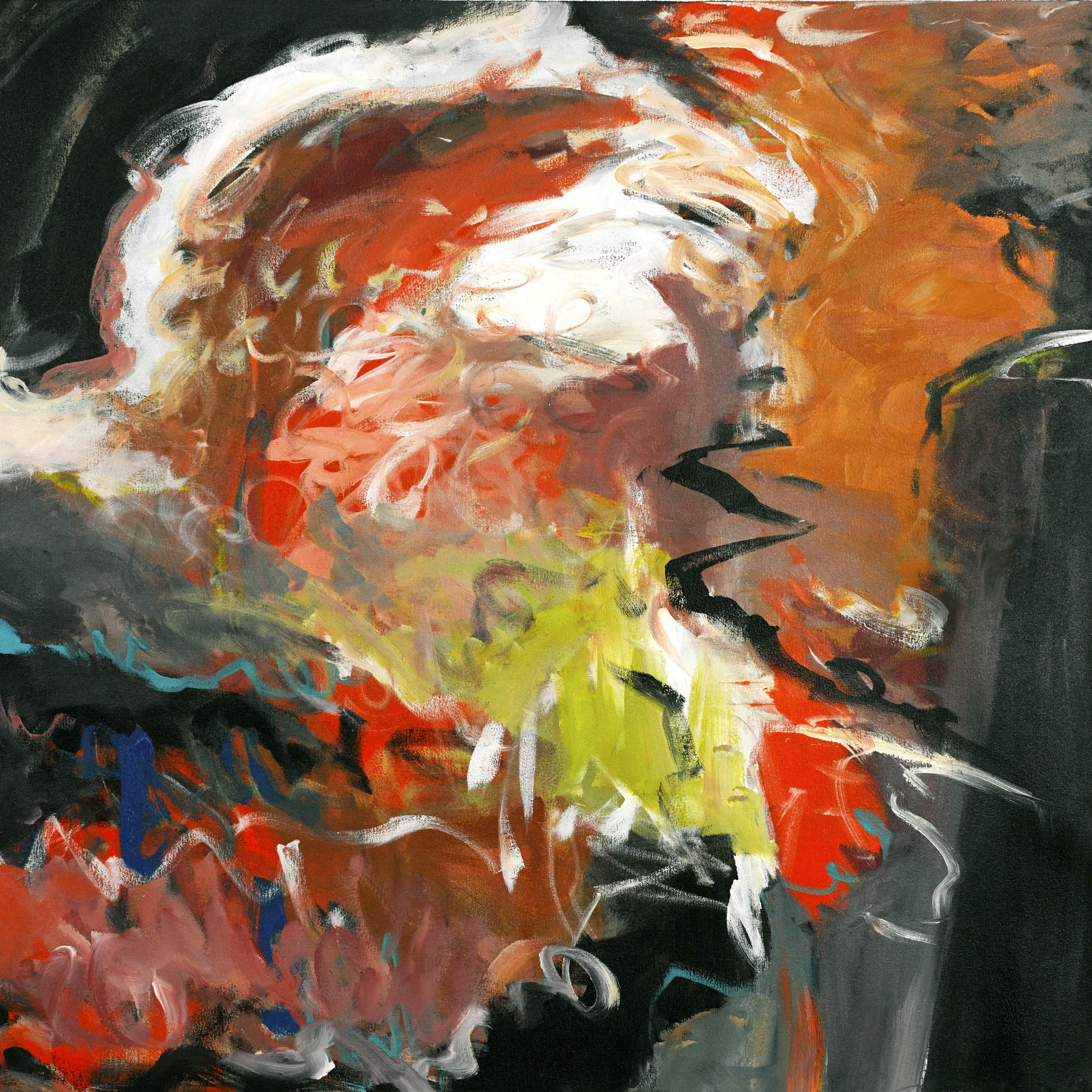 Cobalt motion abstract with swirling blue strokes and sharp black linework.