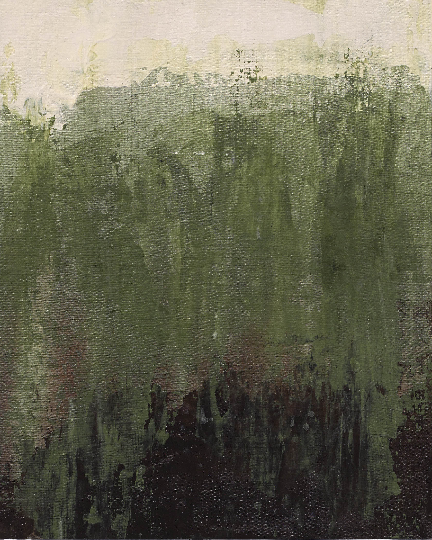 Organic abstract expressionism with dripping olive, moss, and black layers, evoking decay, emotion, and quiet depth.