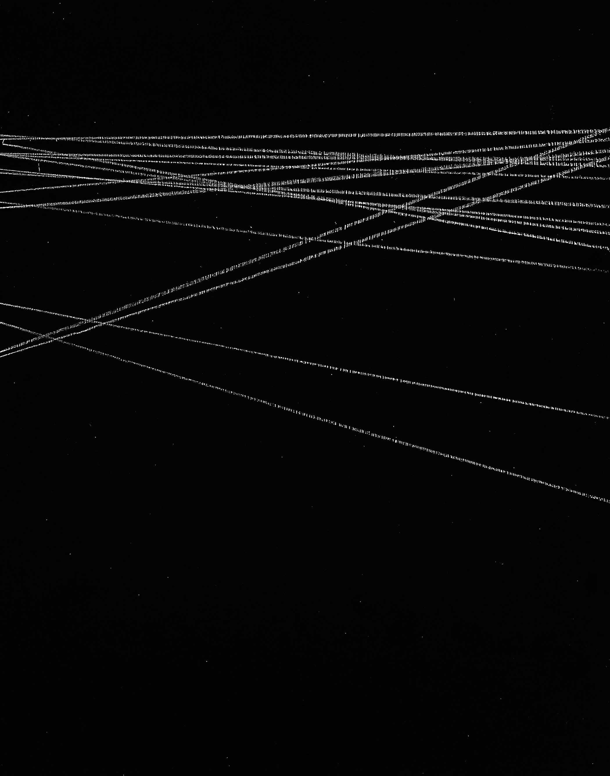 Electric abstract art with sharp white lines on black, evoking energy, rhythm, and modern minimalist tension.