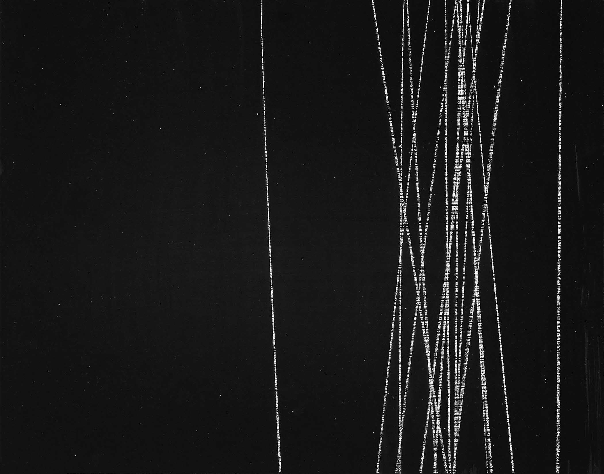 Minimal linear abstraction with white lines on black, evoking structure, rhythm, and quiet defiance.