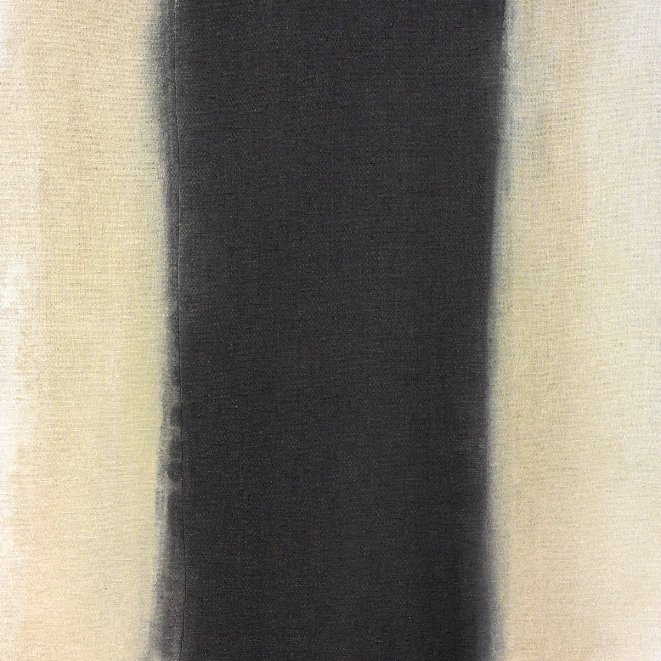 Minimalist abstract canvas with vertical black column fading into ivory tones, evoking calm and contemplative balance.
