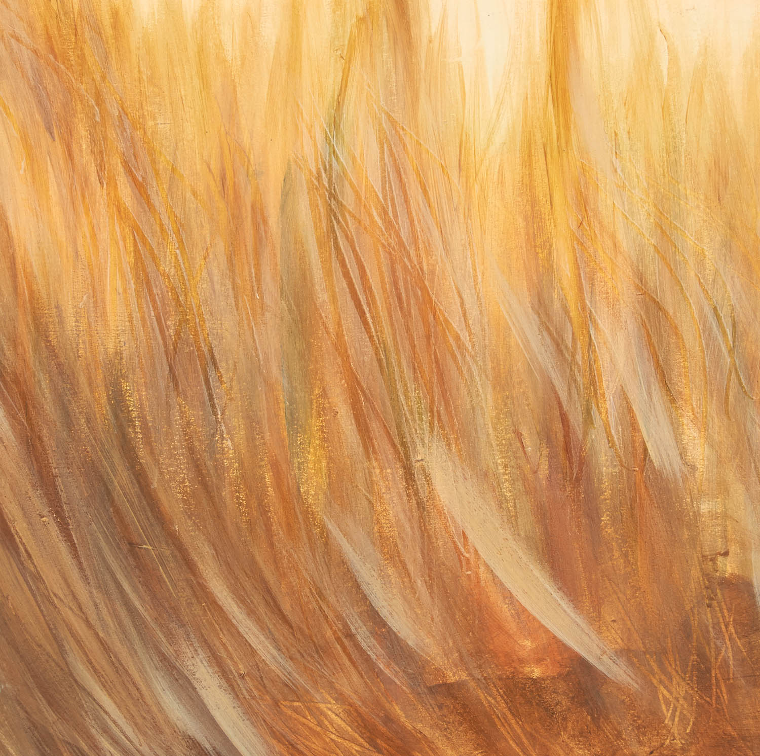 Golden earth abstract art featuring flowing ochre and amber waves that evoke sunlit grass, warm wind, and a glowing horizon.