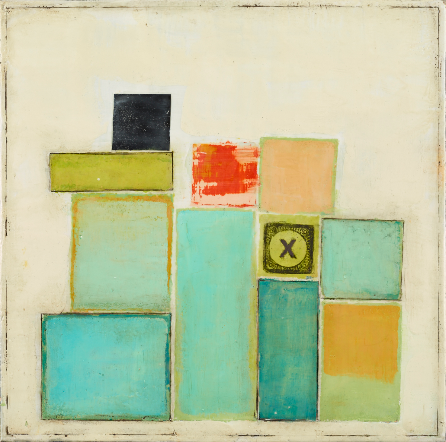 Building Their Fortress abstract artwork with grid-like layout and contrasting colors, reflecting themes of structure, protection, and growth