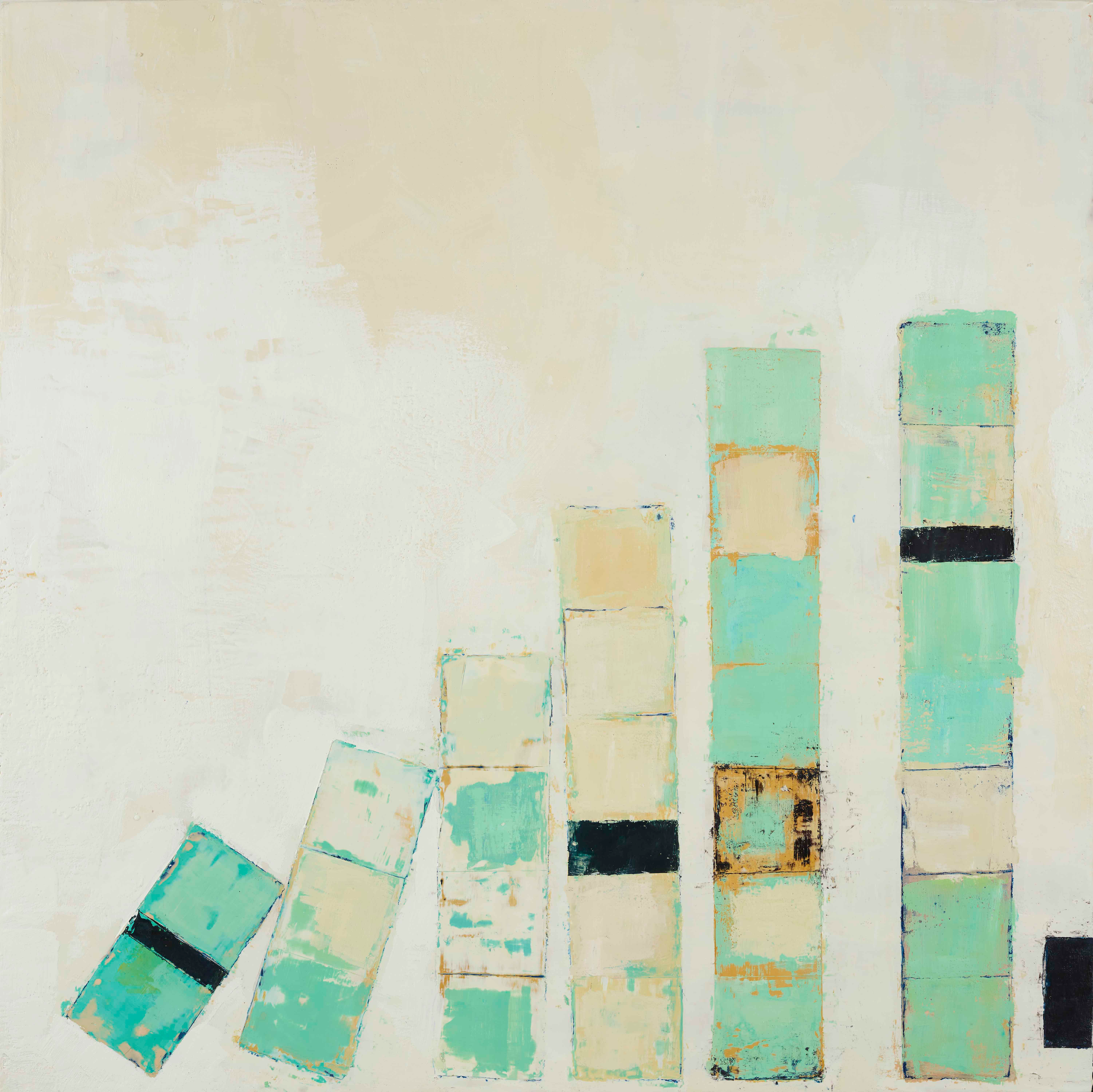 Minimalist abstract artwork featuring overlapping blocks of color in rhythmic balance, symbolizing visual harmony and creative momentum