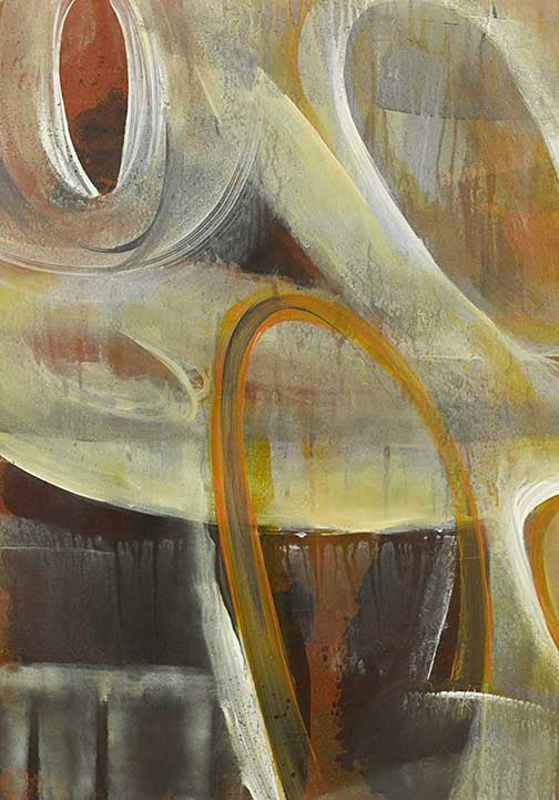 abstract painting with olive green, ochre, slate, and bold white gestures, part of a designer set