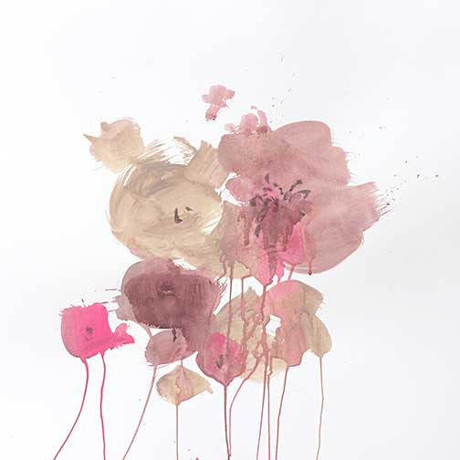 Soft floral abstract art with rose, blush, and taupe washes resembling dripping petals