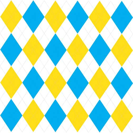 Bold argyle pattern artwork featuring sunshine yellow and azure blue diamonds in a playful, modern design
