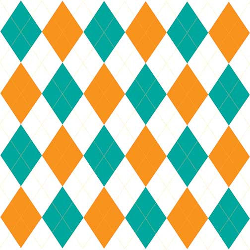 Retro-inspired argyle wall art featuring vibrant orange and teal diamonds on a crisp white background