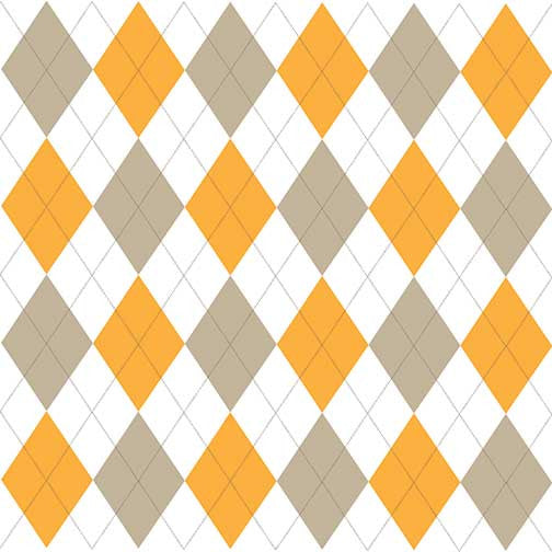 Warm argyle pattern artwork featuring soft taupe and vibrant orange diamonds on a crisp white background