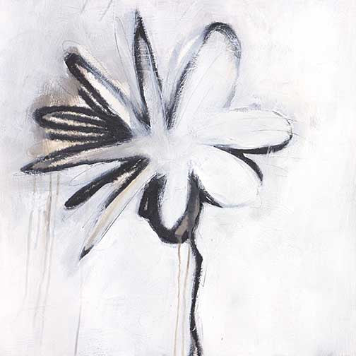 Expressive monochromatic flower study in black, white, and beige with bold, gestural strokes and modern abstract style