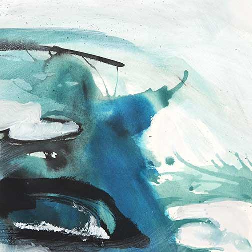 Cerulean Dreams III abstract painting with moody blues and soft whites, evoking fluid motion, expressive depth, and a dreamlike tone.