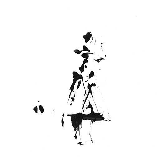 Chaotic Contour III minimalist abstract in raw black ink on white, featuring bold gestures, movement, and striking negative space.