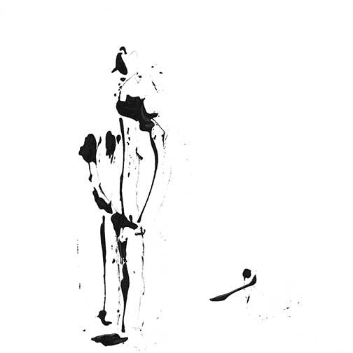 Chaotic Contour V minimalist black ink abstraction with fluid gestures across white space, evoking rhythm, chaos, and elegant form.