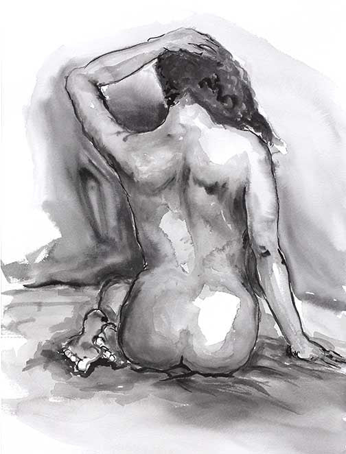 Black and white nude art featuring fluid ink strokes that capture the human form with raw elegance and expressive detail.