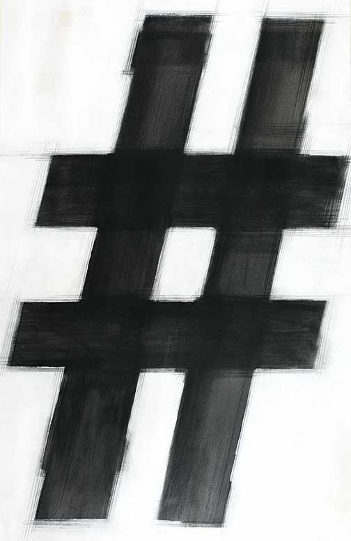 Modern typographic abstraction with graphite hashtag form, featuring layered strokes, contrast, and minimalist motion.