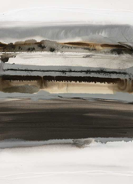 Earth tone abstract art with layered charcoal, taupe, and white hues, evoking calm, texture, and natural elegance.