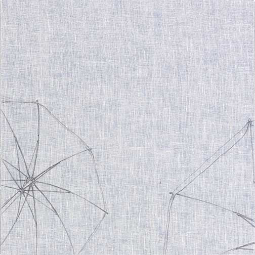Minimal abstract artwork with faint umbrella shapes on a soft textured background in neutral tones.