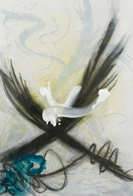 Dynamic black and white abstract featuring bold black Xs and a sweeping white gesture.