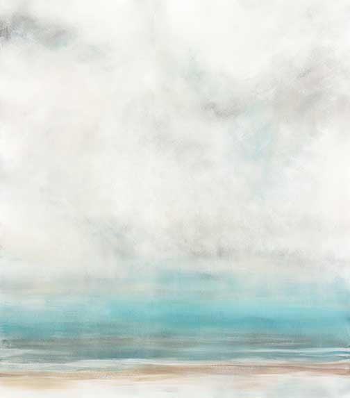 Minimal serene seascape with pale clouds and a soft turquoise horizon.