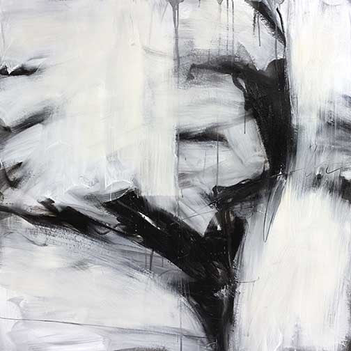 Bold black strokes fading into soft white sweeps, creating an abstract motion study that feels like memory dissolving.