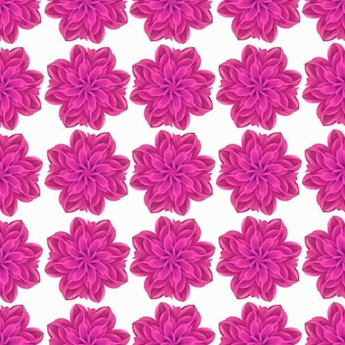 Magenta mandala floral art with electric pink blooms arranged in symmetrical, petal-rich patterns on a white background.