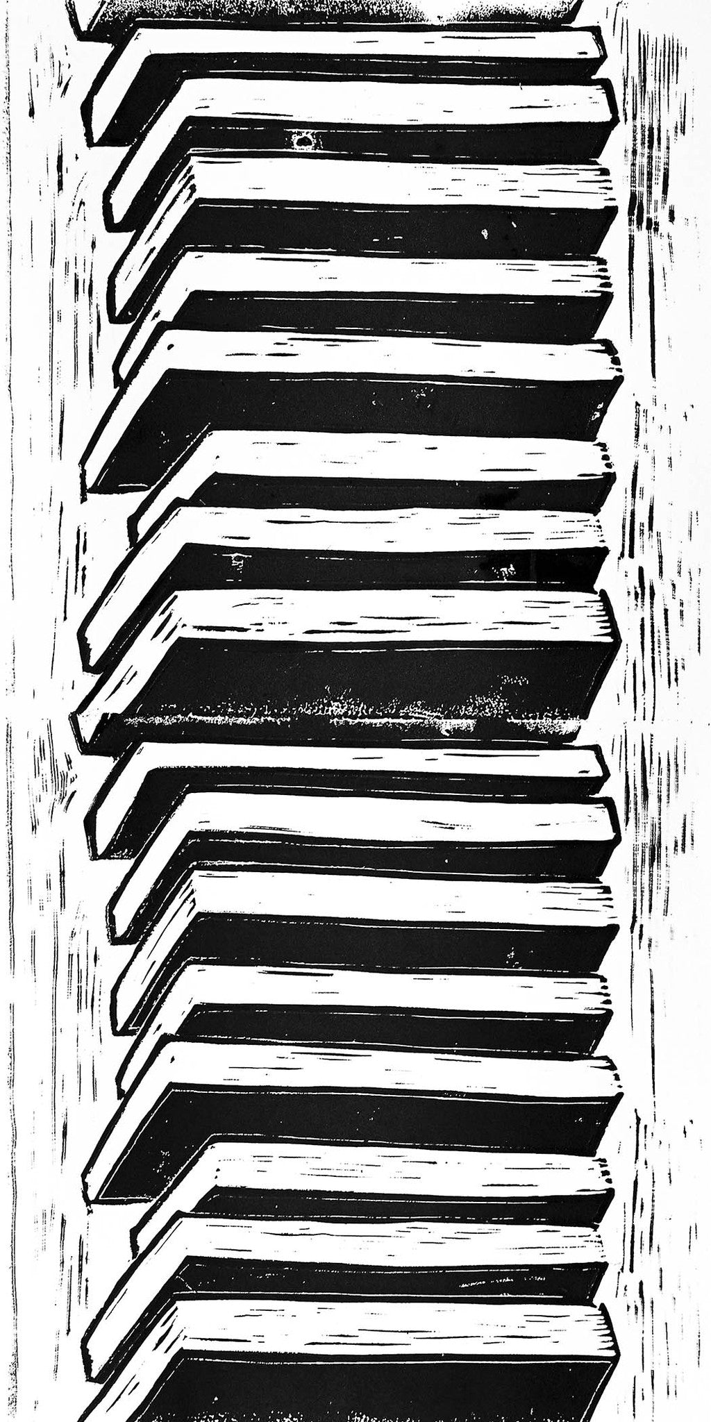 Black and white book print with tilted, domino-like forms and minimalist style