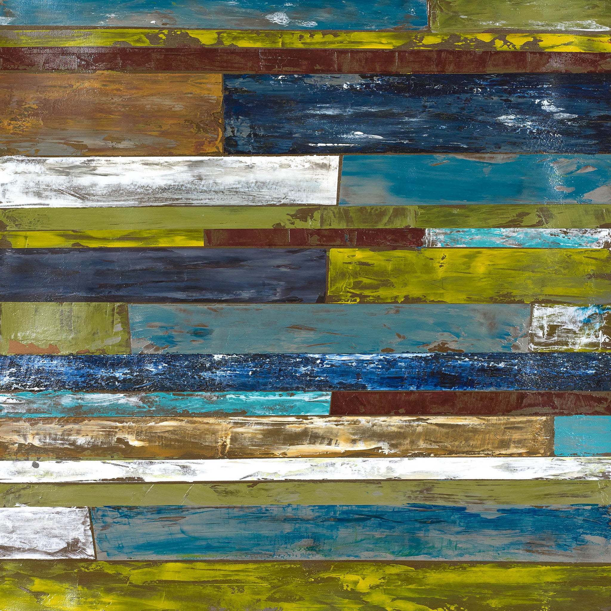 This contemporary multicolor tiled piece will add a nice touch to any space. This is a part of a series including Indoors I, II, III, and IV.