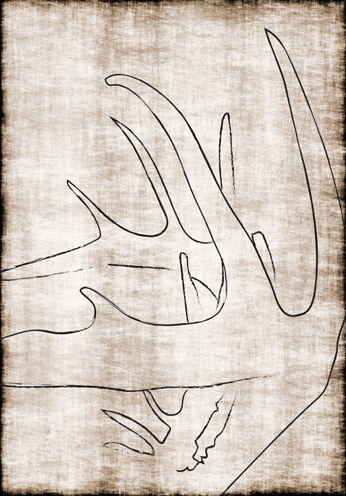 Contemporary antler sketch over a rustic textured background, part of a two-piece set