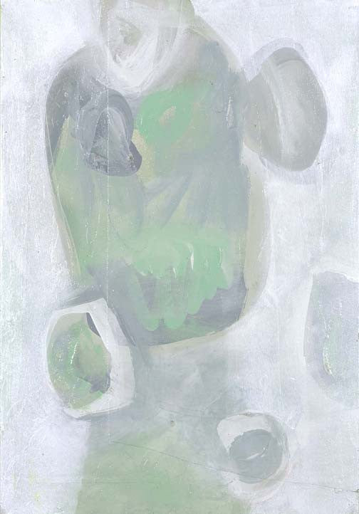 abstract painting with sage, gray, and white tones, part of a complementary pair
