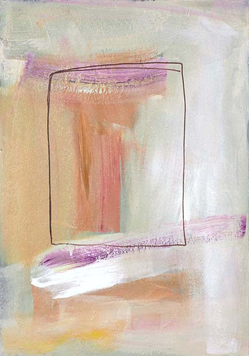 Minimal abstract framed art with hand-drawn frame over soft blush, cream, and lavender color fields