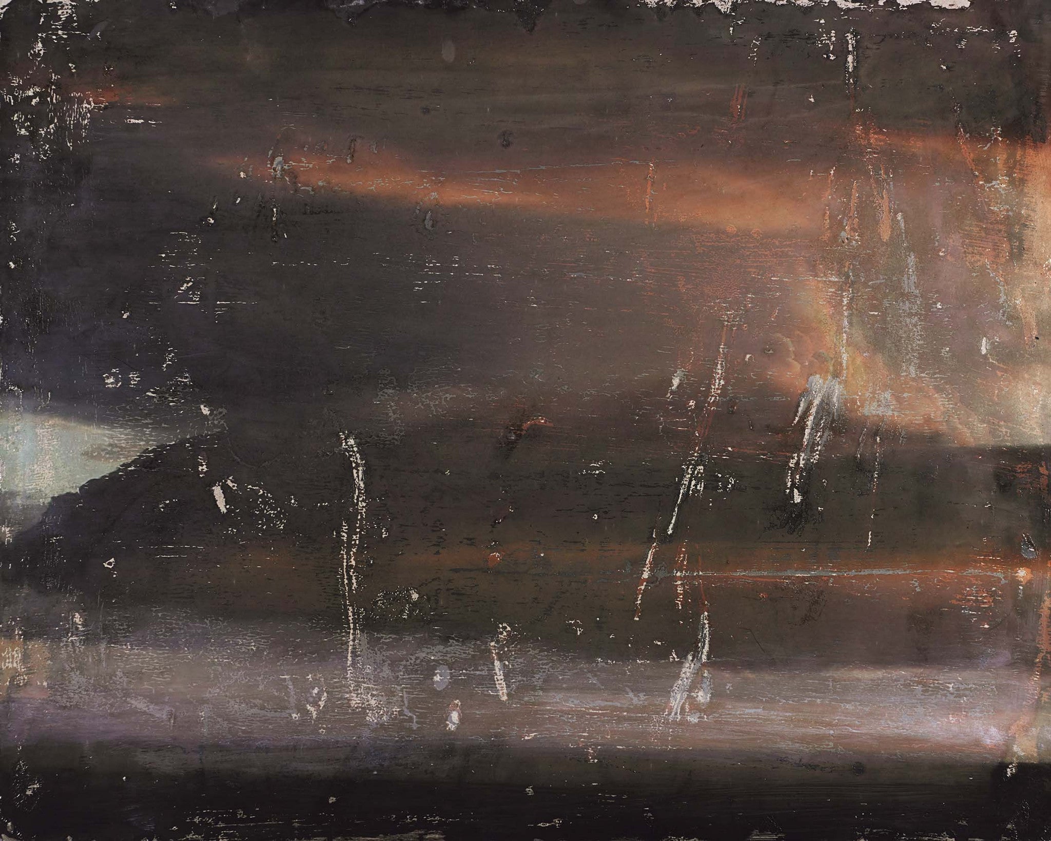 Earthy abstract textured art with distressed surfaces, deep tones, and an atmospheric sense of decay and mystery