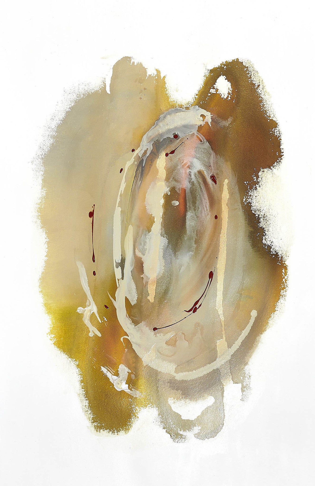 Gray and gold abstract art featuring elegant fluid forms and soft washes.