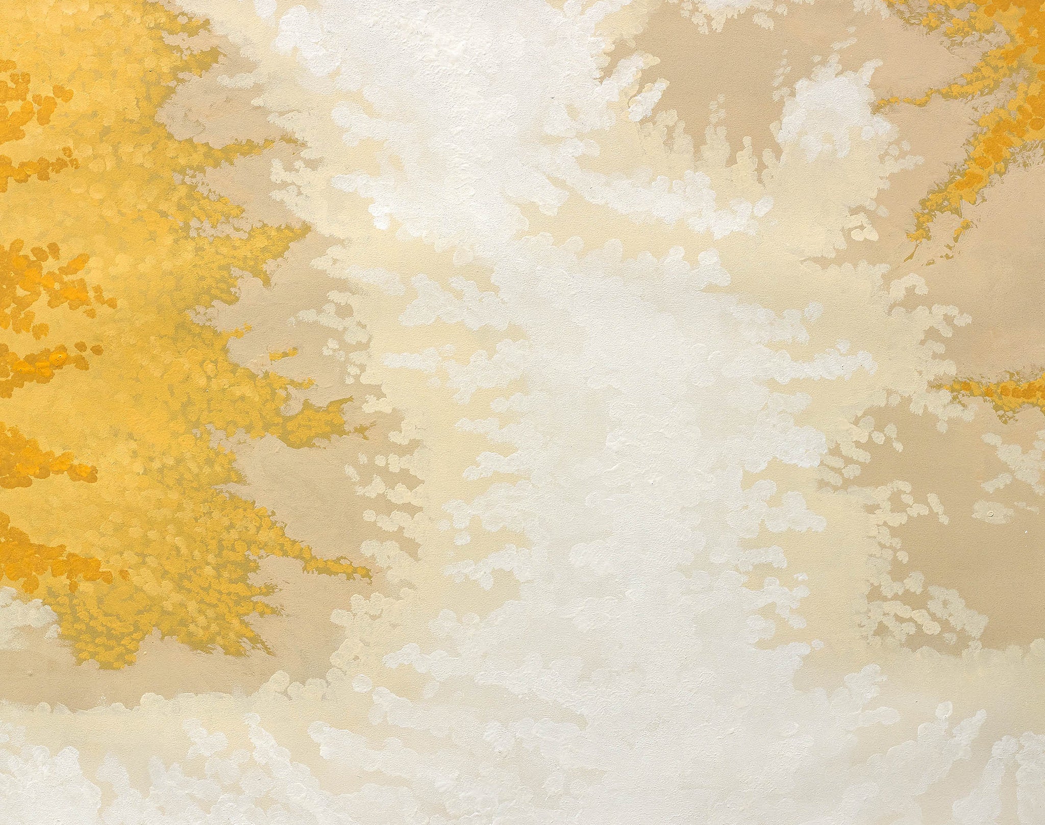 Ivory and amber abstract light artwork with soft bursts of sand and gold, creating a delicate, misty radiance.
