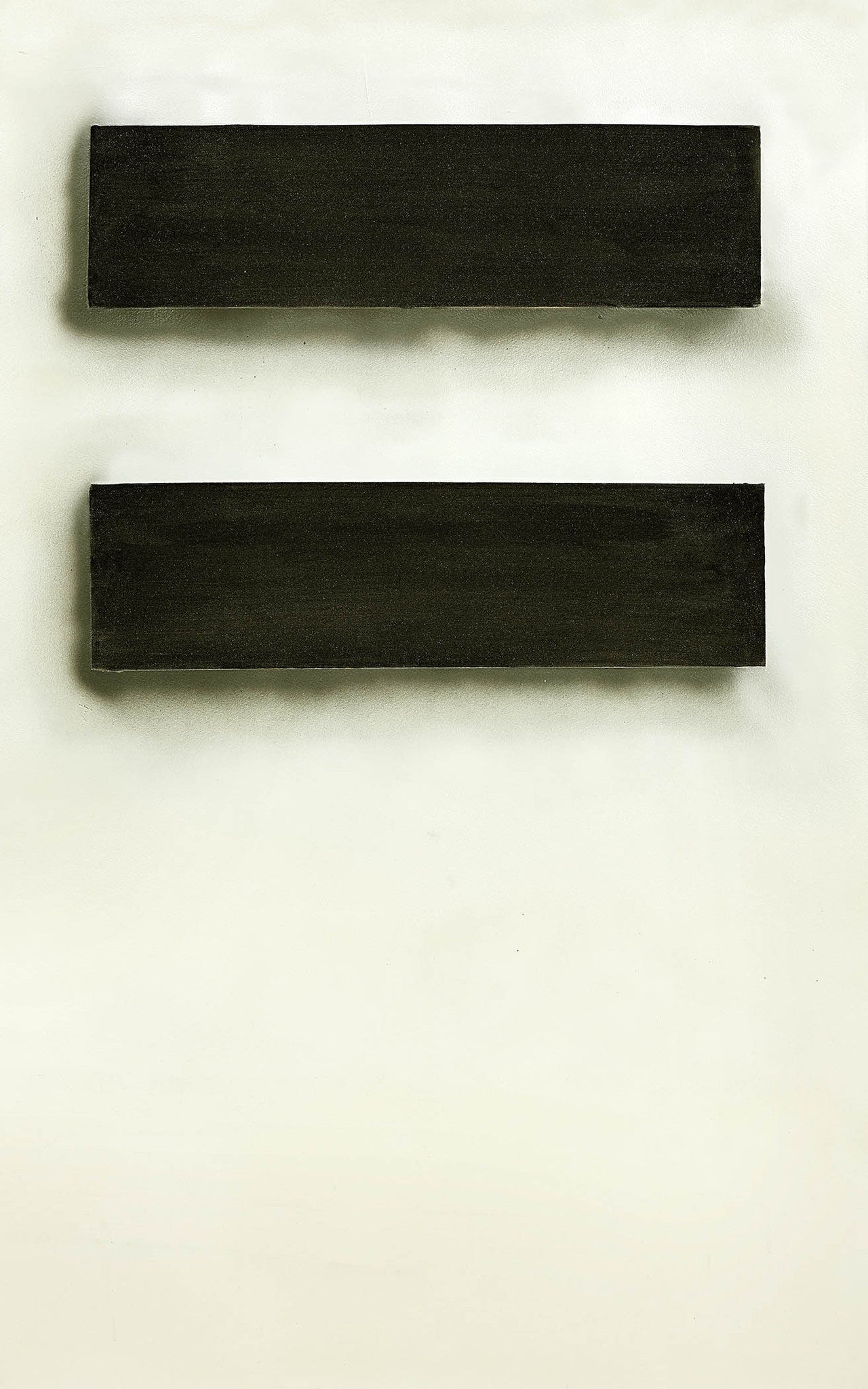 Minimal geometric abstraction with two black bars on pale ground, evoking balance, silence, and modern structure.