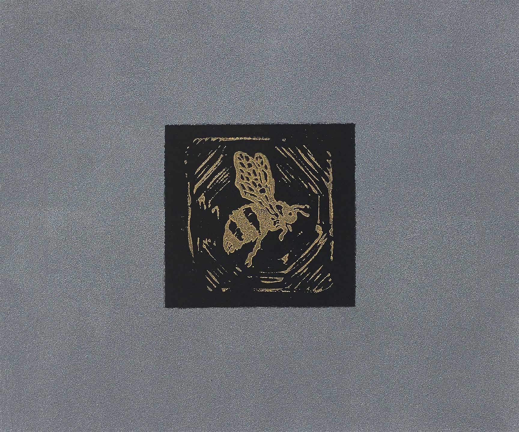 Minimal bee artwork with a golden bee centered on a moody slate background