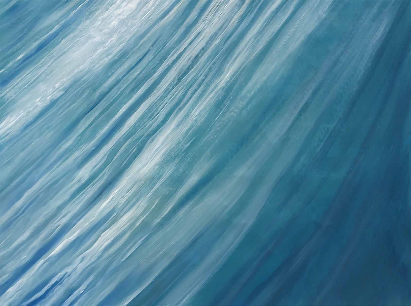 Celestial abstract ocean art with flowing blues and fine streaks of light evoking calm and wonder
