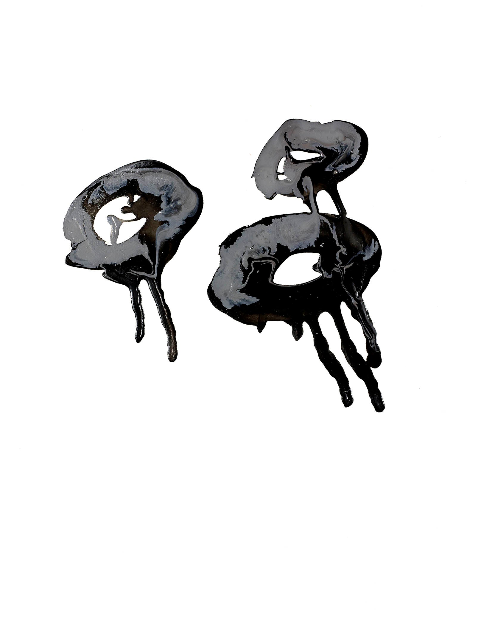 Cellular abstract artwork with twin black voids blooming like ink blots, organic and minimal, evoking tension and fluid motion.