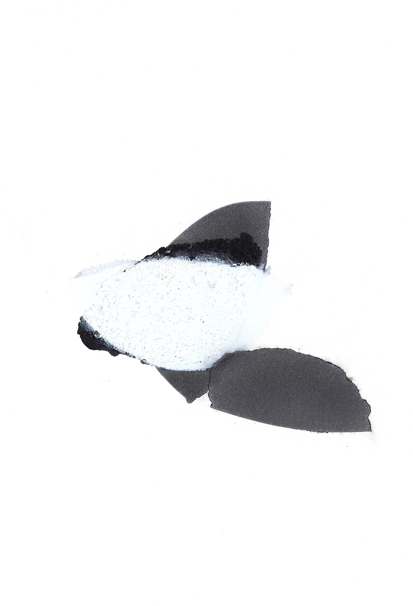 Minimalist charcoal and white abstract with soft overlapping forms drifting like shadows and evoking balance and impermanence.