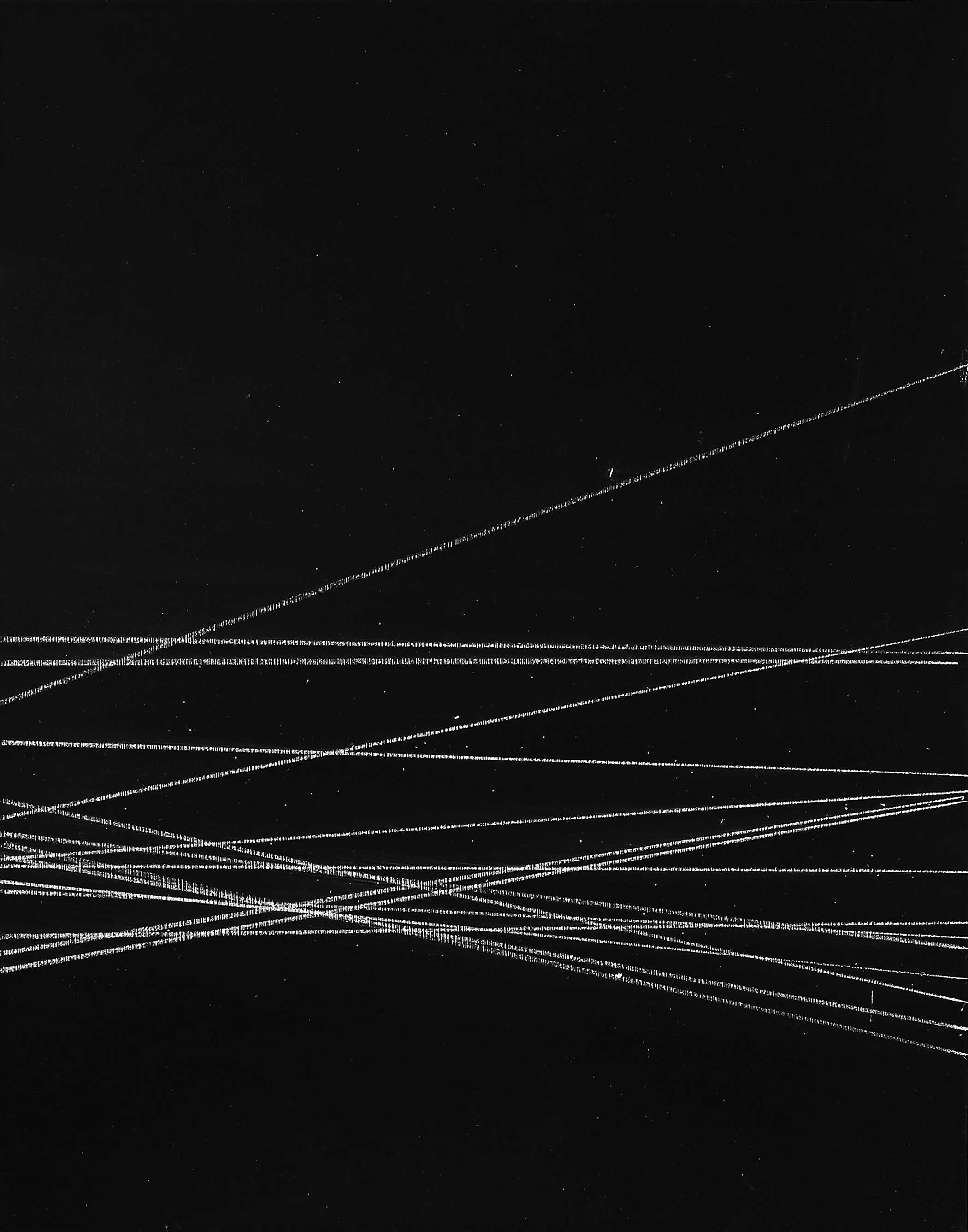 Digital minimalist art with intersecting white lines on black background, evoking geometry, rhythm, and modern precision.