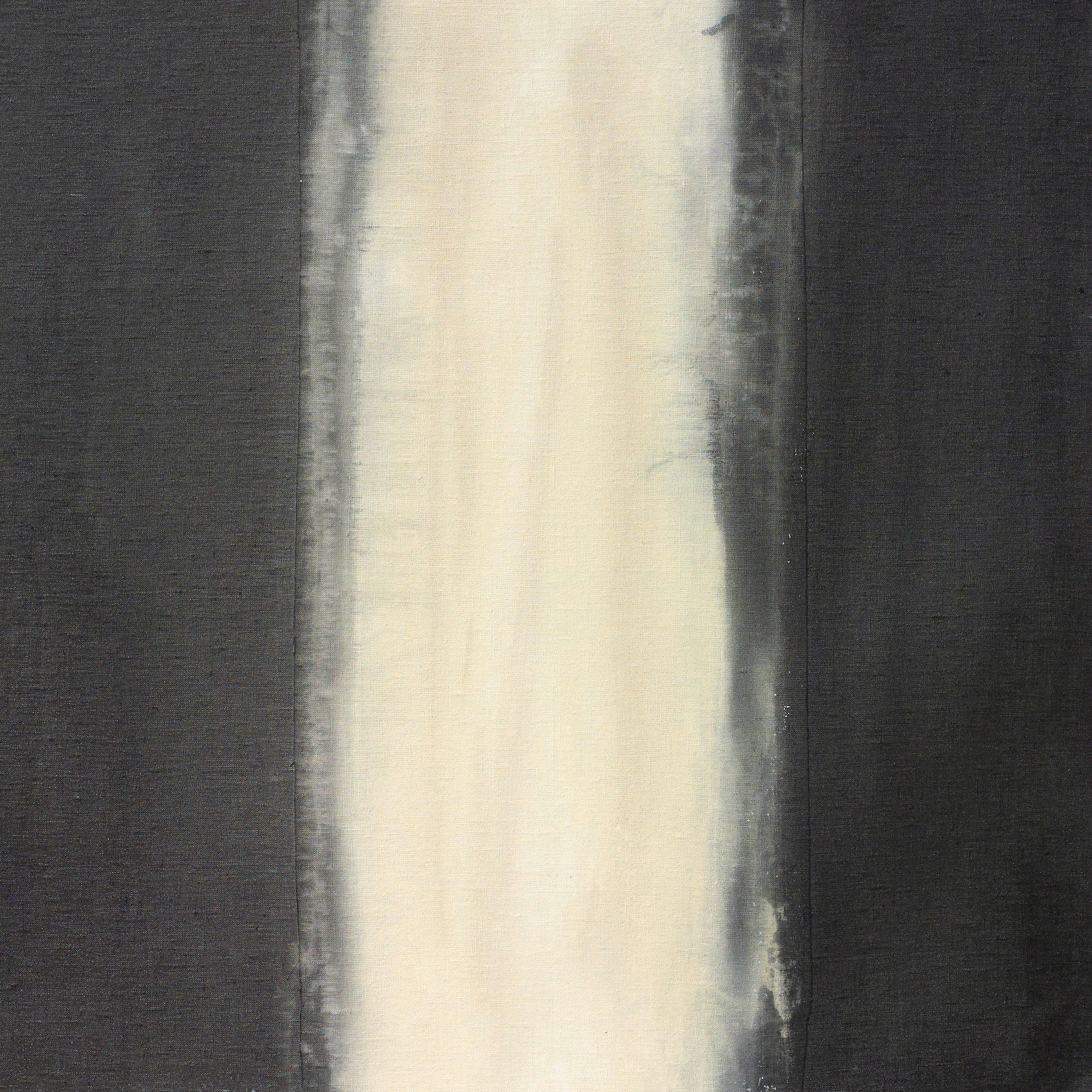 Serene minimalist painting with ivory band between charcoal flanks, evoking calm, light, and quiet spatial tension.