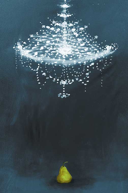Pear & Chandelier on Blue I