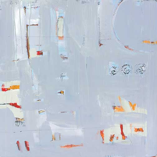 Modern grid abstract with pale blues, subtle grids, and red and ochre accents.