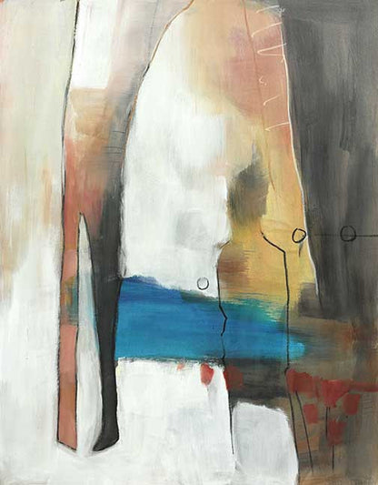 Expressive figurative painting with vibrant figure in reds, greens, and blush tones, evoking emotion and surreal energy.