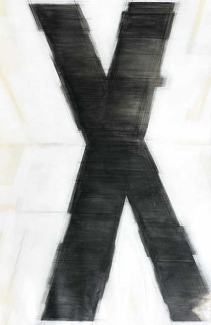 Bold graphic abstraction with a layered black “X” and ghostly outlines, evoking motion, tension, and modern power.