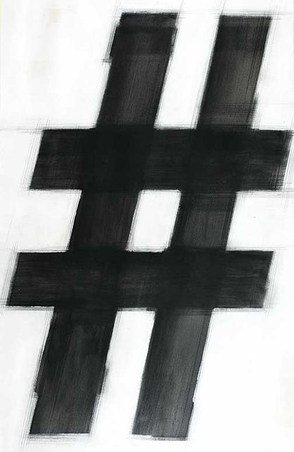 Modern typographic abstraction with graphite hashtag form, featuring layered strokes, contrast, and minimalist motion.