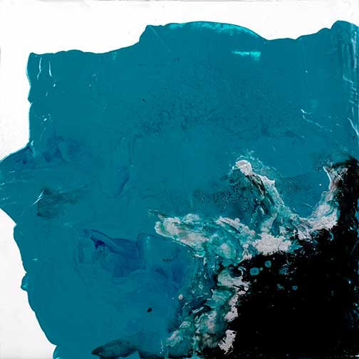 Fluid ink abstraction in deep cyan and black, resembling a bloom or splash, evoking energy, motion, and organic flow.