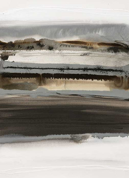 Earth tone abstract art with layered charcoal, taupe, and white hues, evoking calm, texture, and natural elegance.