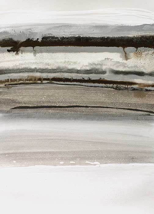Minimalist watercolor painting in charcoal, taupe, and white tones, evoking natural calm and contemporary elegance.