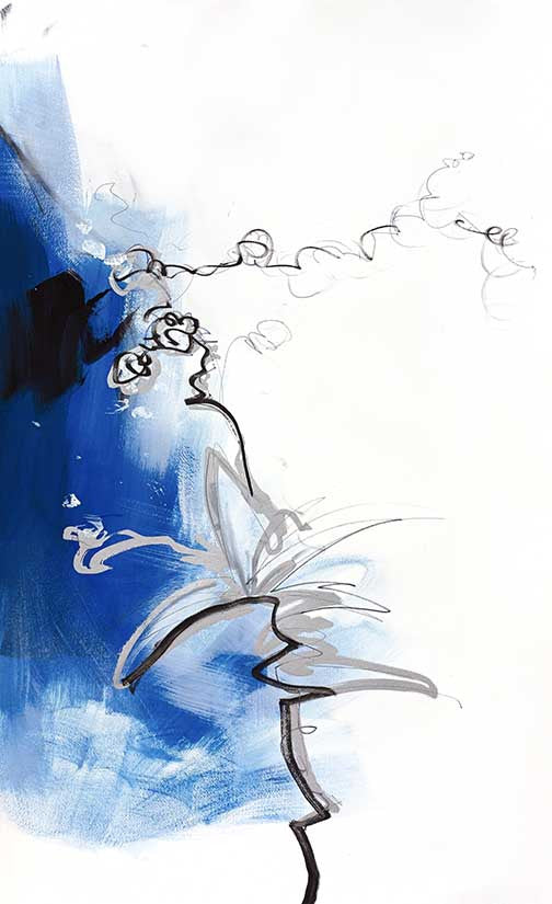 Elegant abstract motion study in electric blue and black, featuring sweeping lines and dynamic movement.